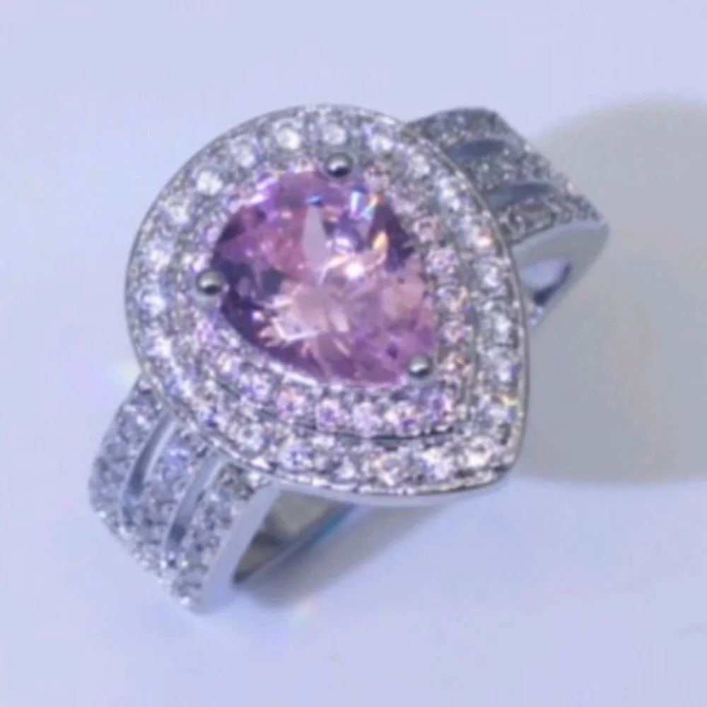 Pink Clear CZ Pear Drop Statement Ring Size 6 NWT - Picture 4 of 6